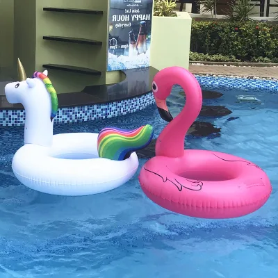 Flamingo Baby Infant PVC Swimming Ring with Sunshade Floating Seat for Summer Beach Pool Party Toys