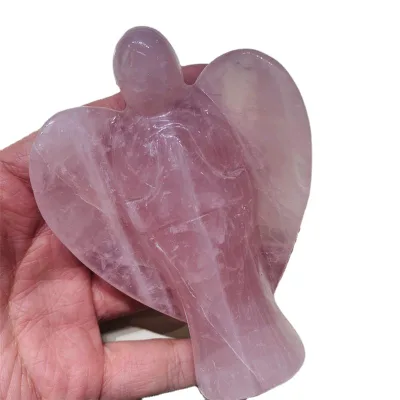 Big Crystal Angel Healing Craft Angel Statue Carved Natural Stone Rose Quartz Crystal Guardian Angel Figurine