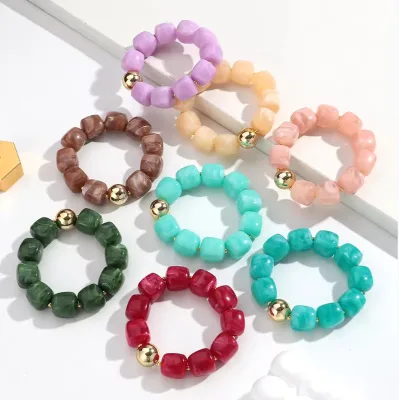 Handmade Colorful Bamboo Acrylic Resin Bead Chain Bracelet Choker Necklace Jewelry Set for Women Gift