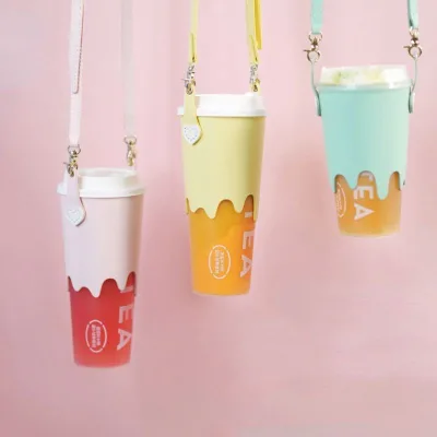 New Milk Tea Cup Holder with Strap Leather Adjustable Cross Body Bottle Cover Sleeve Takeout Drink Carrier