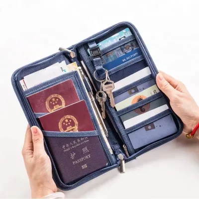 Personalized Canvas Portable Passport Holder Travel Wallet Family Passport Organizer Zipper Case for Credit Cards