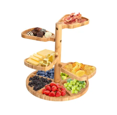Premium Wood Tiered Charcuterie Boards Rotating Cheese Board Bamboo Cheese Platter