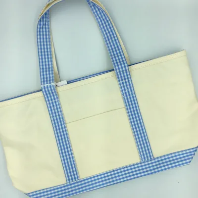 Hot Selling Canvas Tote Bags with Gingham Bottom Lining Fashionable Tote Bags for Lady