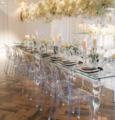 Crystal Clear Wedding Rectangular Long Table With Acrylic Base and Tempered Glass Top