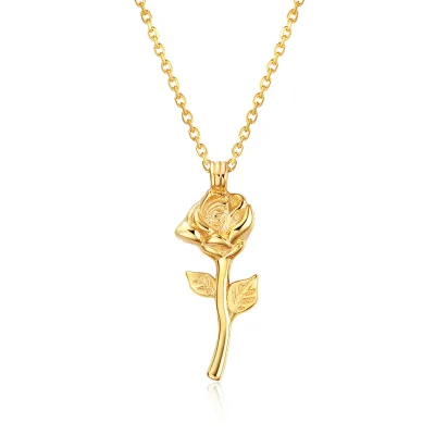 Minimalist Pendant Jewelry 18k Gold Plated Necklace Rose Charms 925 Sterling Silver Girl Golden Necklace
