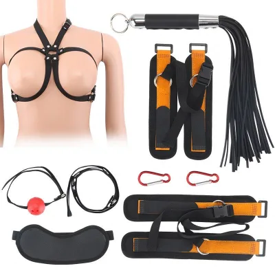 Flirting Slave Bandage Set Handcuffs Gag Spanking Whip Mask BDSM Bondage Kit