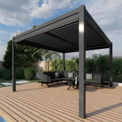 Yardlux Outdoor Electric Sunshade Waterproof Roof Pergola Privacy Panel Lighting Pavilion for Garden Terrace