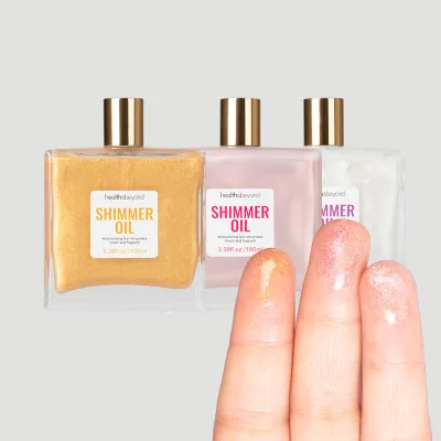 Private Label Body Shimmer Oil Waterproof Long Lasting Moisturizing Bronze Body Highlighter Glow Serum Bodi Shimmer Butter