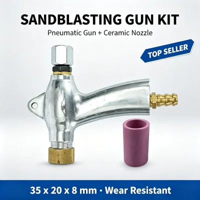 Complete Born Machinery Pneumatic Sandblasting Gun Kit Aluminum Blast Gun Body 35x20x8mm Wear Resistant Pink Ceramic Nozzle