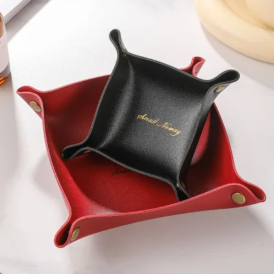 Wholesale Budget Faux Leather Small Collapsible Square Desk Dresser Nightstand Entryway Jewelry Coin Makeup Organizer Tray