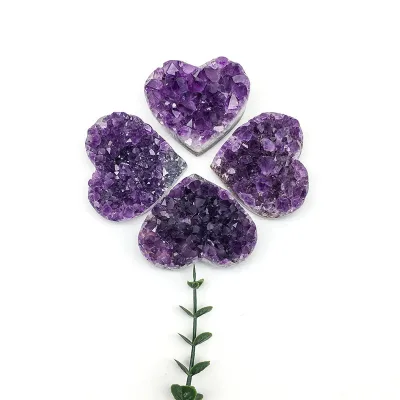 High Quality Natural Amethyst Cluster Hearts High Quality Healing Crystal New Arrival Raw Stone Heart for Decoration and Gifts