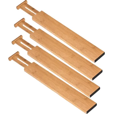 4 Pack Bamboo Adjustable Expandable Drawer Dividers Modern Style Storage Organizer for Clothes Bathroom Organizing Your Space