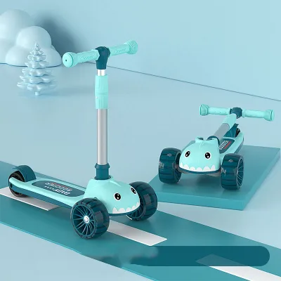 Popular Foldable 3-Wheel Kick Scooter for Kids Flash PC Wheel Tricycle Design Outdoor Sports Equipment-Steel PU Wheel Material