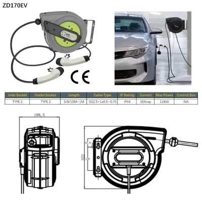 Type2-Type2 End EV Charge Cable Reel Spring-Driven Electric Car Ev Cable Winder for Power Cords & Extension Cords