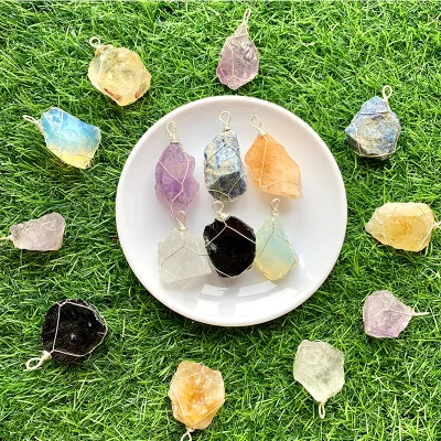 Wholesale Different Size Crystal Wire Wrapped Pendant Rough Crystal Pendant No Rust Wire Wrap for Hanging