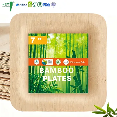 Bulk Custom Packaging 100% Sustainable BPA Free Square Bamboo Disposable Plate Party