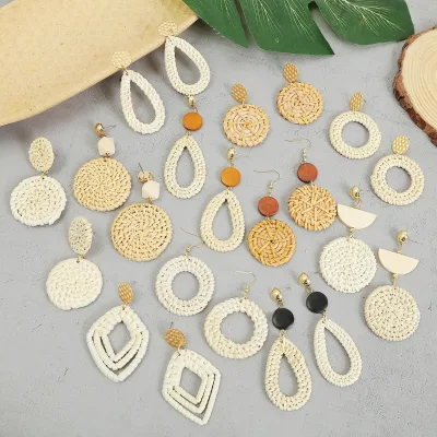 Hot Hot Sale Retro Exaggerated Earrings Bamboo Rattan Hand Woven Ethnic Rattan Earrings