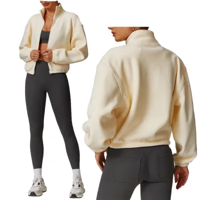European and American Women's High-End Breathable High Neck Full Sleeve 260g Thickened Winter Outdoor Yoga Jacket