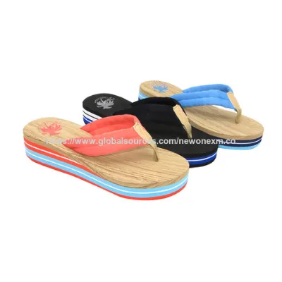 Women's fashion flip flops, high wedge style, soft fabric straps slippers
