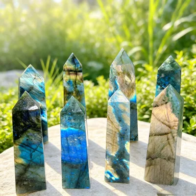 Wholesale Polished Natural Strong Flash Obelisk Healing Labradorite Crystal Towers for Collection Gifts