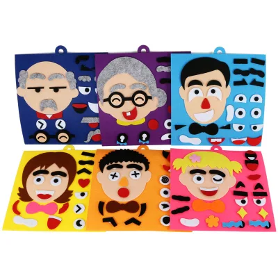 Felt Non-woven Fabric Kids Jigsaw Puzzle DIY Craft Material Pack Facial Expression Stickers Early Educational Teaching Toys
