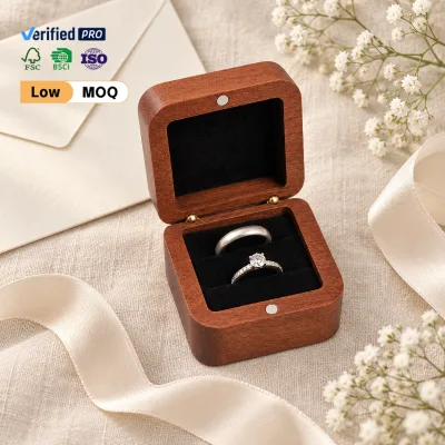 New Black Walnut Ebony Wood Jewelry Box Ring Holder with Velvet Lining Hinged Lid for Wedding Proposal Gift