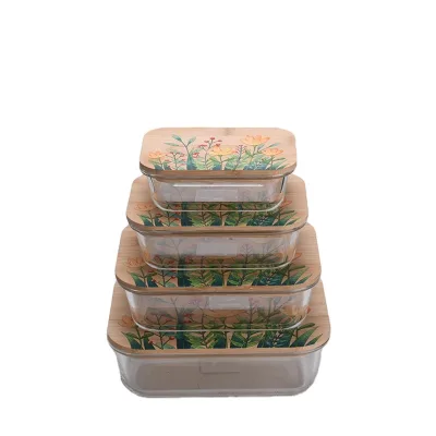 Rectangular 370/650/1000/1500ml Microwavable Heat Resistant Borosilicate Glass Food Container Lunch Box