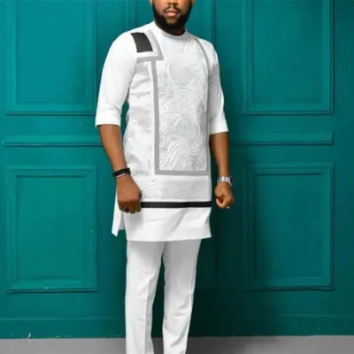 Hot Selling Men's Arabic National Style Dashiki Long Sleeve Summer Suit with Digital Printing Made of Polyester