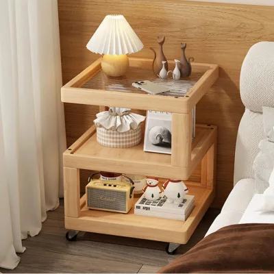 Modern Luxury Style Multifunctional 3-layer Wooden Night Stand Bedside Table for Storage