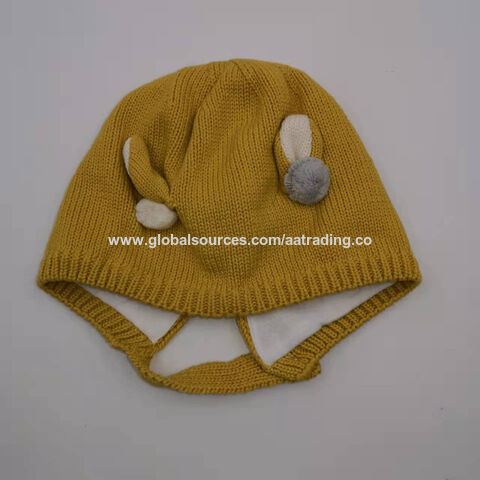 Yellow Color Kids Knitted Hats Wholesale Fashion Funny