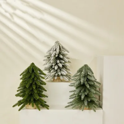 Kanlong Mini Snowy Flocking Christmas Tree Table Top Decorate Artificial Christmas Tree With Led Lights Boutique Gift Ornaments