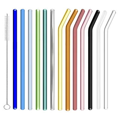 25cm 8mm Reusable Colorful Extra Long Glass Straw Shatter Resistant