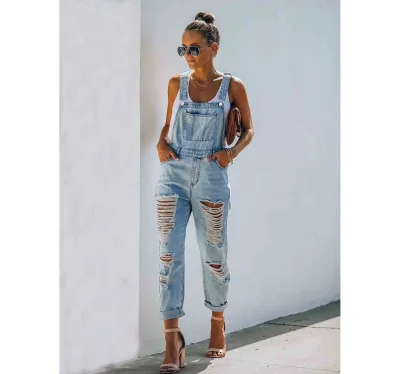 Women Fashion Streetwear Loose Denim Multi-pocket Casual Wide Leg Overalls Denim Jean Jumpsuit Cargo Women's Jumpsuits