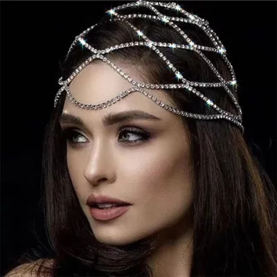 Hollow for Mesh Headpiece Wedding for Head Chain Jewelry Women Luxury Crystal Headband for Head Hair Accessory