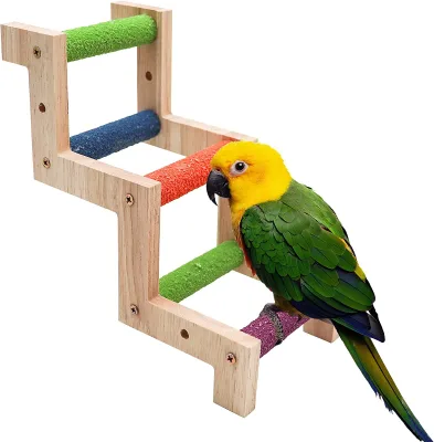 Wooden Pet Parrot Hamster Climbing Ladder Toy Pet Bird Cage Accessories Wooden Ladder Perching