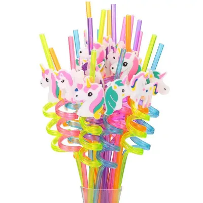 Cross-border Unicorn Series Shaped Spiral PE Material Children Cartoon Straws Model 008 Party Decorations Drink Straws