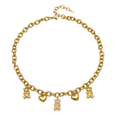 Wholesale Trendy Love Bear Pendant Necklace with Shiny Zircon Stainless Steel Chain Elegant Gift Set for Valentine Day