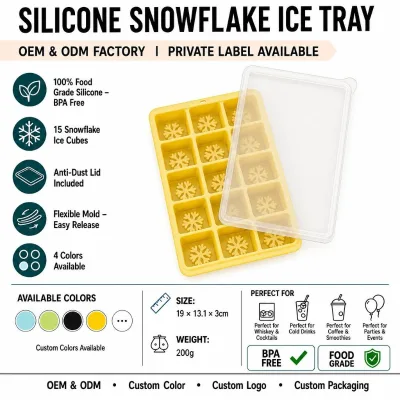 Custom Logo Food Grade Silicone Snowflake Ice Cube Tray With Lid 15 Cavities BPA Free Easy Release Reusable Freezer Mold OEM ODM