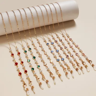 Cross-border Zhenjiang Gold-Plated Colorful Pearl Eyeglass Chain Non-Slip Metal Copper Lanyard Neck Strap for Europe America