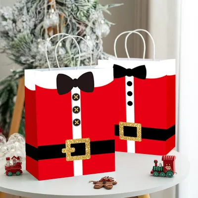 New Christmas Kraft Paper Bags, Santa Claus Costume Printed Gift Bags, Christmas Eve Gift Packaging Paper Bags