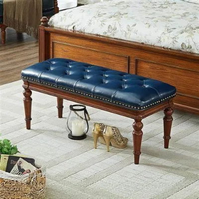 American-style Country Solid Wood Bed Footstoo High-end Retro Style Bedroom Bed Collapse Bedfront