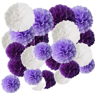 Purple-White Tissue Paper Pom Poms Paper Flower Ball for Birthday Party Wedding Decoration