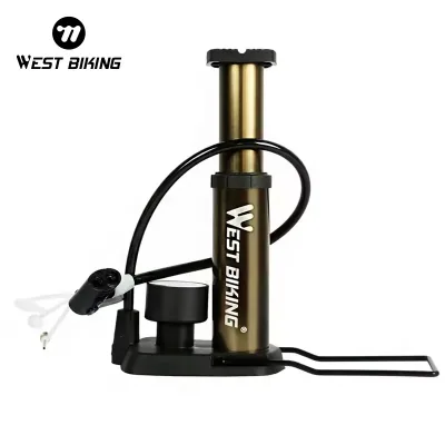 WEST BIKING 160 PSI Bicycle Foot Air Pump Activated Floor Pump With Gauge Bicycle Cycle Pump Mini Bike Portable Tire Inflator