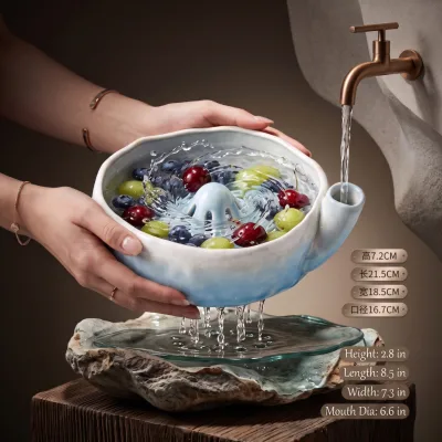 Creative Drain Bowl Rotating Spinning Berry Washing Bowl for Fruit and Vegetable Washer Self Automatic Ceramic Berry Wash Bowl