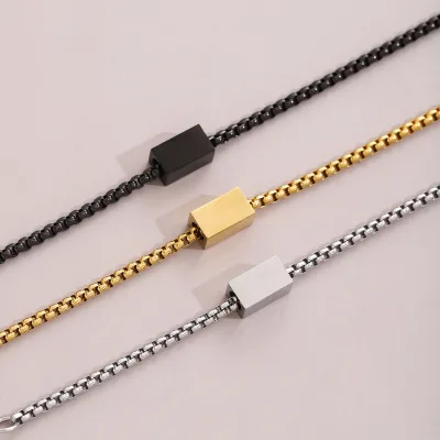 Nice New Blank Square Stainless Steel Chain Bracelet Minimalist Custom Engraved Logo Square Link Chain Bracelet for Men and Women