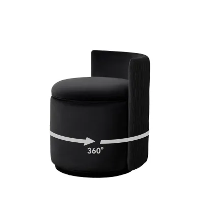 Black Velvet Vanity Chair 360° Swivel No Assembly Required Small Accent Stool for Bedroom Dressing Living Room Wave Back Makeup