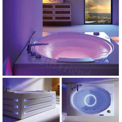 Acrylic Freestanding Massage Bathtub 1.8m Rectangular Whirlpool Tub With LED Color Light Low MOQ Spa Bath Tub for Villa Hotel