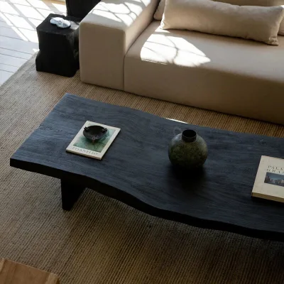 Wabi-sabistyle Solid-wood Eco-Friendly Durable Coffee Table Black Home Commercial Use; Long Sofa Side Table; Small Table;