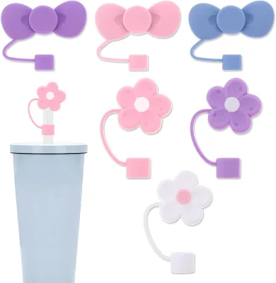 Cute Bow Straw Covers for 30&40 oz Tumbler, Reusable Cute Silicone 10mm Straw Topper Protectors for 0.4in/10mm Straw