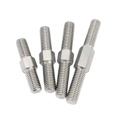 304 Stainless Steel Carbon Steel Double-Headed Hexagonal Stud Bolts M3 Thread Zinc Plated Double Screws for External Pin Bolt